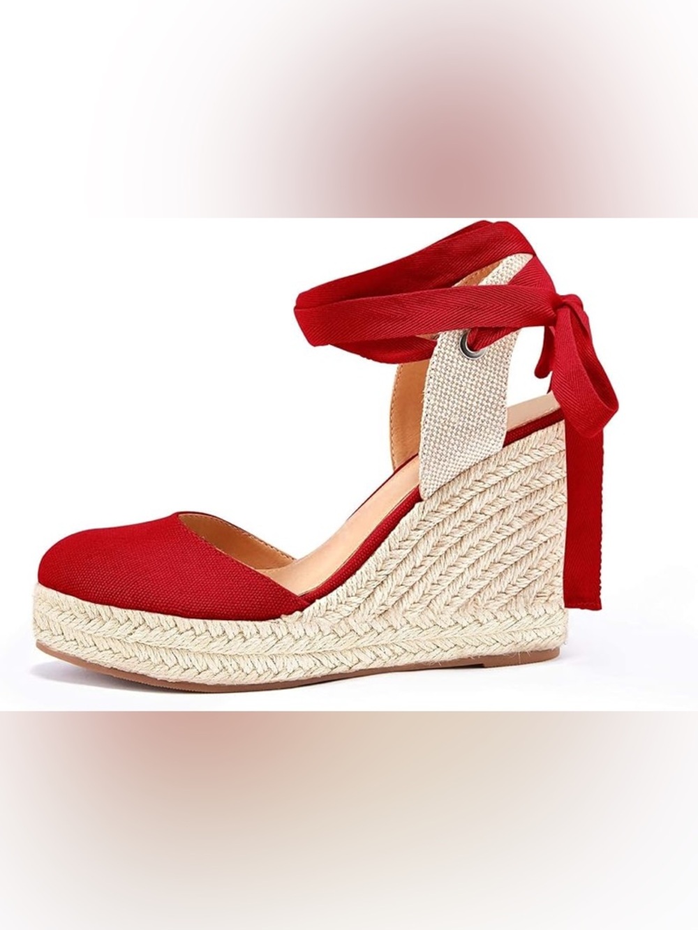 Shoe Dazzle size 10 Red Espadrille Wedge with Ankle Wrap